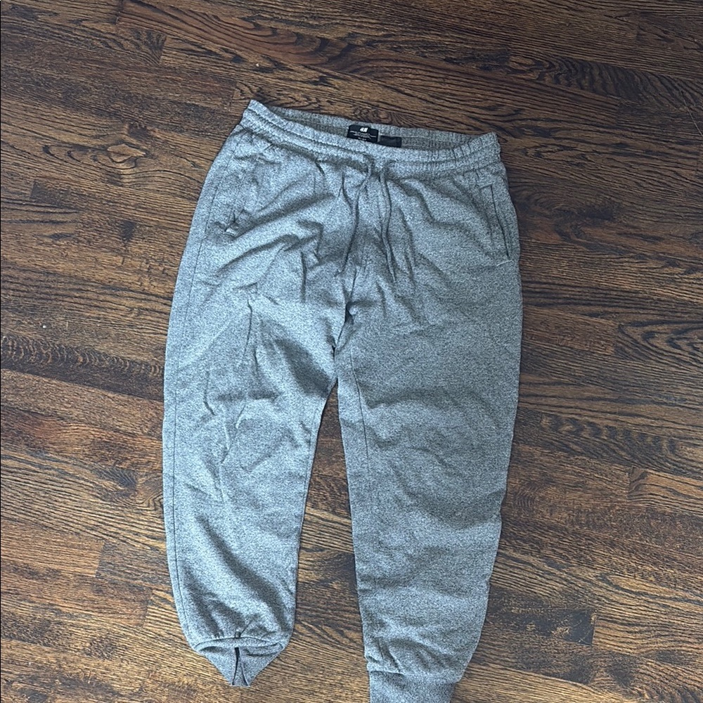 Gray Sweatpants with Elastic Waistband and Drawstring